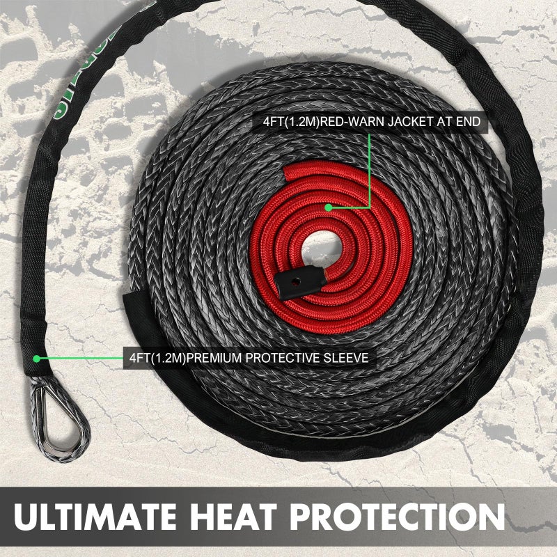 STEGODON Synthetic Winch Rope, 3/8" x100ft 23809LBS Dyneema Winch Rope 3/8 Heavy Duty Winch Cable with Protective Sleeve Forged Winch Hook for 4WD Off Road Vehicle Truck SUV (Black) - Image 4